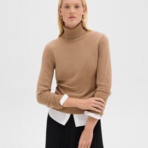THEORY Camel Khaki Beige Tan Cashmere Solid Pullover Turtleneck Sweater XS